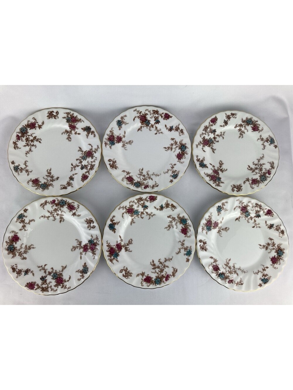 Set Of 6 Minton Ancestral S-376 Bread Butter Side Plates Floral Gold Trim 6.25”